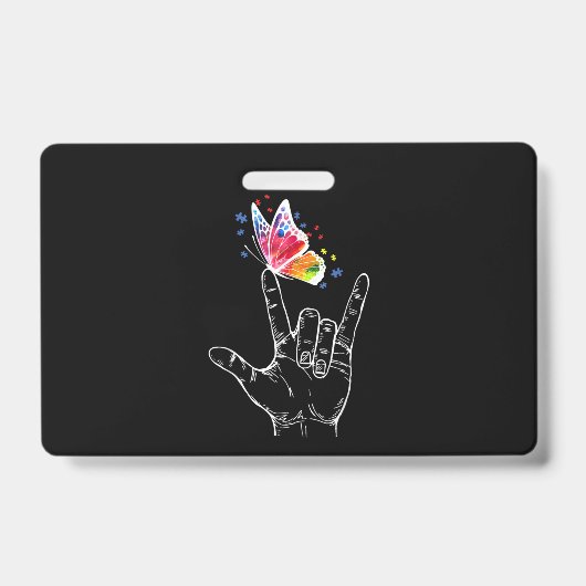 Ik Hou Van Jou Hand Gebarentaal Vlinder Autisme Badge (Voorzijde)