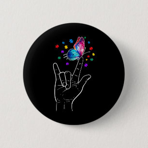 Ik Hou Van Jou Hand Gebarentaal Vlinder Autisme Be Ronde Button 5,7 Cm