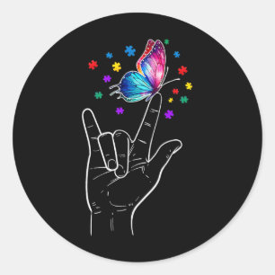 Ik Hou Van Jou Hand Gebarentaal Vlinder Autisme Be Ronde Sticker