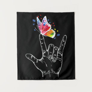 Ik Hou Van Jou Hand Gebarentaal Vlinder Autisme Wandkleed