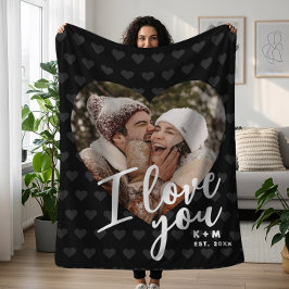 Ik Hou Van Jou Hart Foto & Initialen Fleece Deken