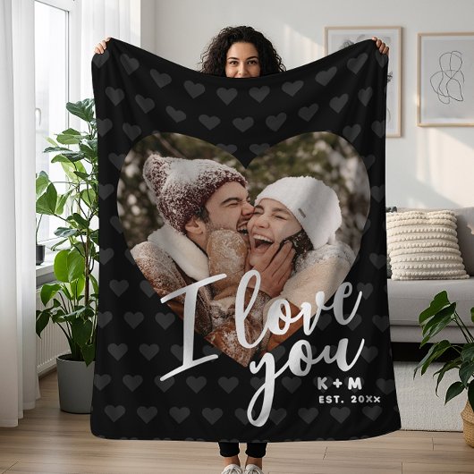 Ik Hou Van Jou Hart Foto & Initialen Fleece Deken