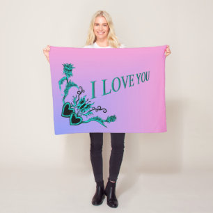Ik hou van jou, hart met bloem en vlinder fleece deken