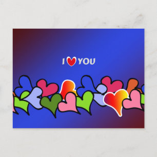 ik hou van jou, harten in overvloed kleurrijk ontw briefkaart