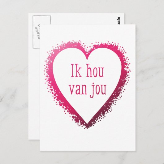 Ik hou van jou in het Nederlands in het roze. Briefkaart (Voorkant / Achterkant)