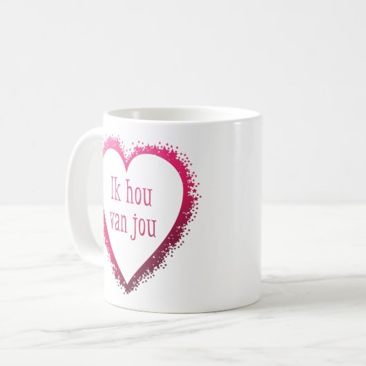 Ik hou van jou in het Nederlands in het roze. Koffiemok (Voorkant links)