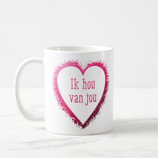 Ik hou van jou in het Nederlands in het roze. Koffiemok (Links)