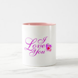 Ik hou van jou in roze tekst met harten tweekleurige koffiemok