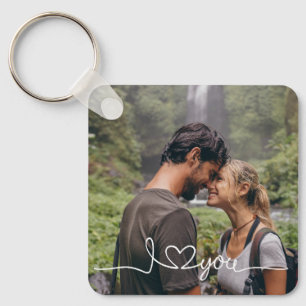 Ik hou van jou in witte script met hart aangepast sleutelhanger