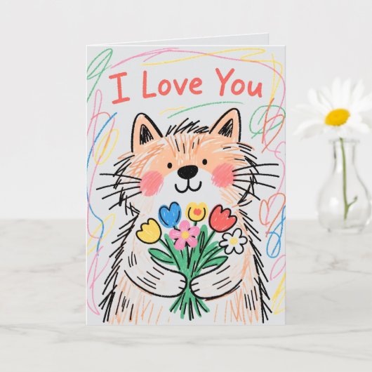 Ik Hou Van Jou Kaart Krabbel Kat (Kleine Plant)