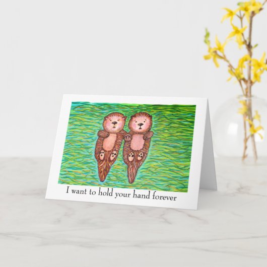 Ik hou van jou kaart met twee otters die hand in h (Gele Bloem)