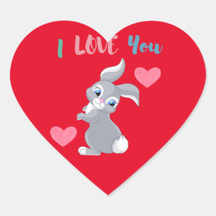 Ik Hou Van Jou Konijn Rood Roze Hart Schattig Cool Sticker