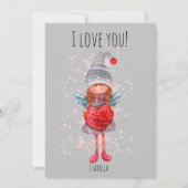 Ik Hou Van Jou Lady Gnome Met Rode Hart Pun Valent Feestdagenkaart (Voorkant)