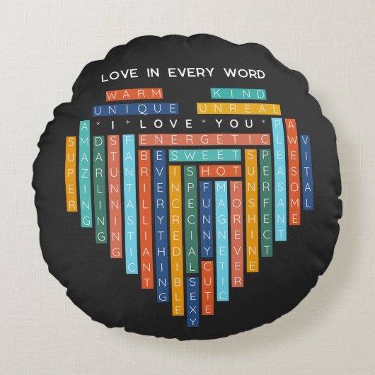 Ik Hou Van Jou - Liefdeswoord Quest - Hartpuzzel Rond Kussen (Voorkant)