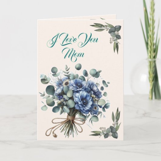 Ik hou van jou mama - Blauwe bloemenruiker met euc Kaart (Voorkant)