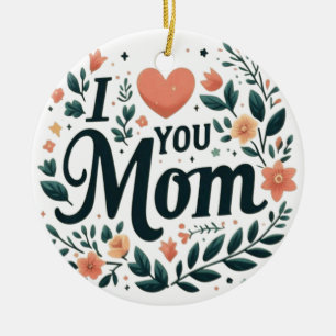 Ik hou van jou mama - bloemenkrans hart keramisch ornament