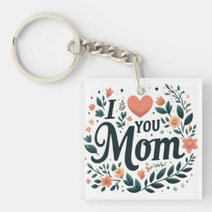 Ik hou van jou mama - Bloemenkrans hart Sleutelhanger