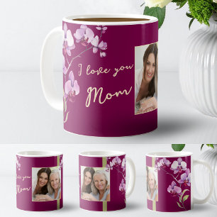 Ik hou van jou mama bordeauxrode orchidee foto koffiemok