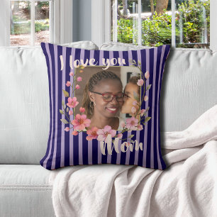 Ik hou van jou mama Indigo blauw lavendel bloemen  Kussen
