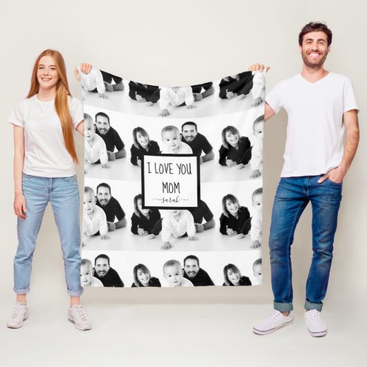 Ik hou van jou mama modern zwart en wit aangepaste fleece deken (In situ)