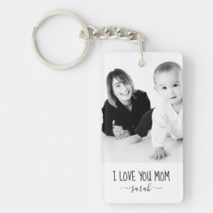 Ik hou van jou mama modern zwart en wit aangepaste sleutelhanger