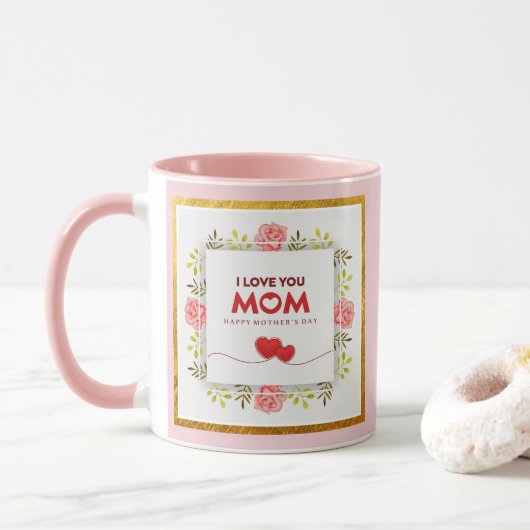 Ik hou van jou mama Moederdag I Roze Bloemhart Mok (Met donut)