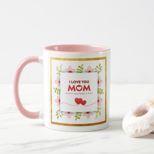 Ik hou van jou mama Moederdag I Roze Bloemhart Mok (Met donut)