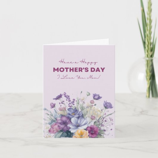 Ik hou van jou mama op maat aquarel wilde bloemen feestdagen kaart (Voorkant)