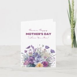 Ik hou van jou mama op maat aquarel wilde bloemen feestdagen kaart