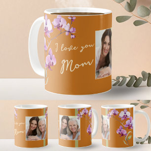 Ik hou van jou mama oranje orchidee fotolijst koffiemok