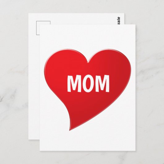 Ik hou van jou mama, rode hart wit briefkaart (Voorkant / Achterkant)