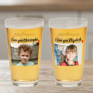 Ik hou van jou met foto's en namen glas