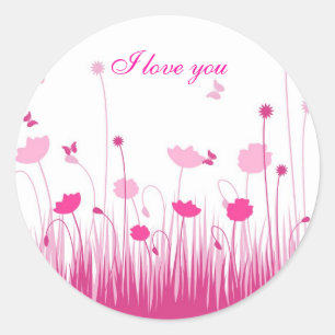 Ik Hou Van Jou Minimalistische Roze Witte Klaproze Ronde Sticker