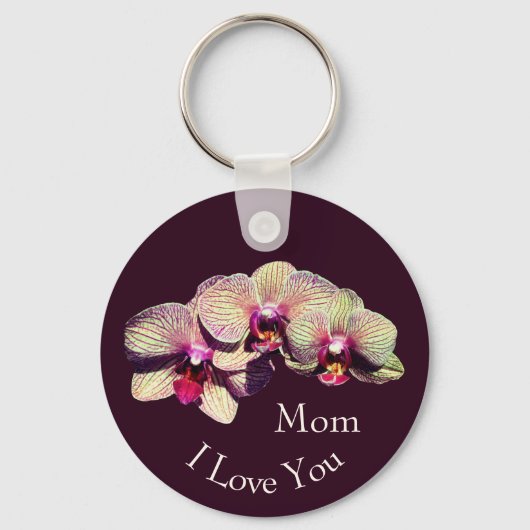 Ik hou van jou Moeder Fancy Orchidee Bloemen Sleutelhanger (Voorkant)