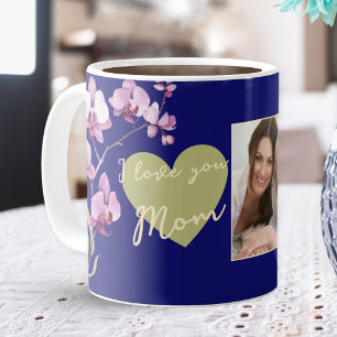 Ik hou van jou Moeder Hart Orchidee Marineblauw Fo Koffiemok