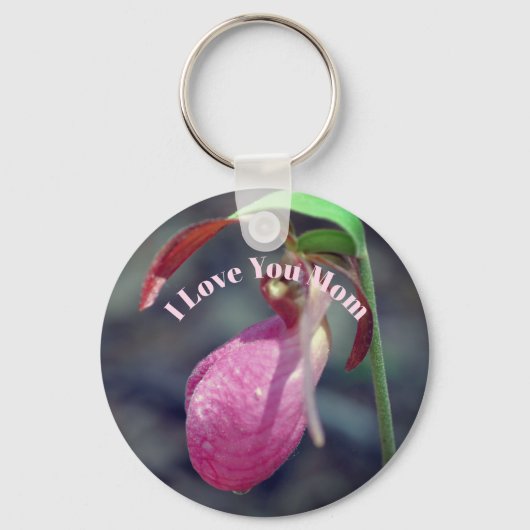 Ik hou van jou Moeder Lady Slipper Bloem  Sleutelhanger (Voorkant)