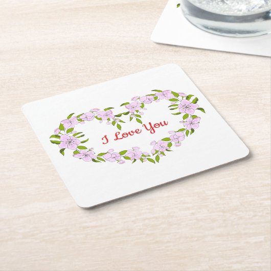 Ik hou van jou Mooie bloemen Kartonnen Onderzetters (Schuin)