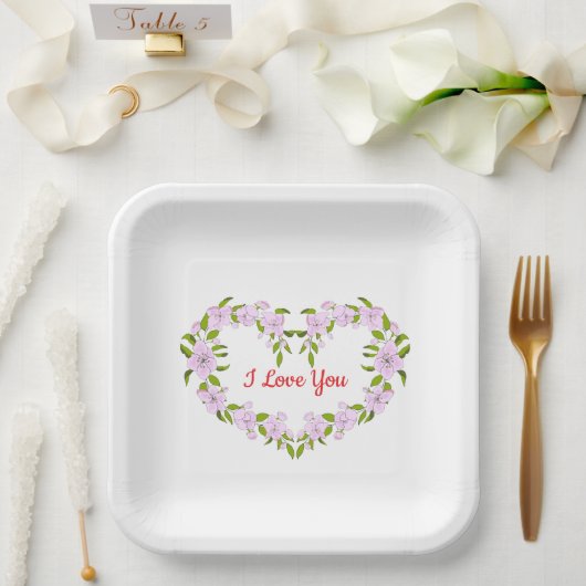 Ik hou van jou Mooie bloemen Papieren Bordje (Huwelijk)