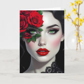 Ik hou van jou | Mooie vrouw met rode roos Kaart (Gele Bloem)