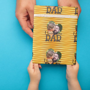 Ik hou van jou papa foto helder geel cadeaupapier
