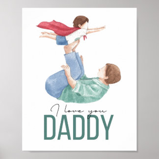 Ik hou van jou papa Superheld vader en kind poster