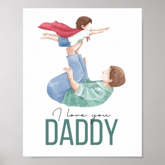 Ik hou van jou papa Superheld vader en kind poster (Voorkant)