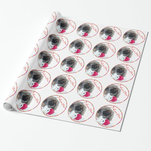 Ik Hou Van Jou Pekingese Puppy Cadeaupapier (Uitgerold)