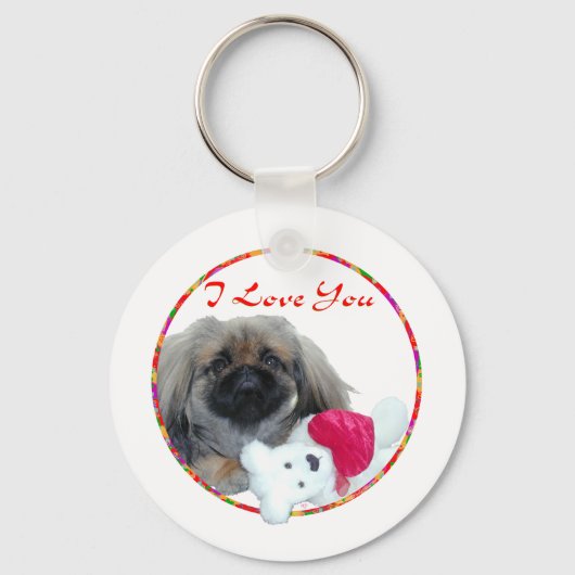 Ik Hou Van Jou Pekingese Puppy Sleutelhanger (Voorkant)