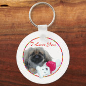 Ik Hou Van Jou Pekingese Puppy Sleutelhanger (Voorkant)