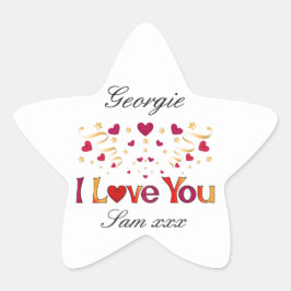 IK HOU VAN JOU Red Heart Gold Ribbon Vintage Valen Ster Sticker