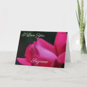 Ik hou van jou rode roosknop bloem gepersonaliseer kaart (Voorkant)