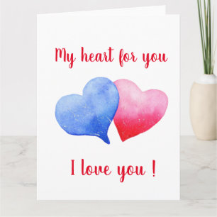 Ik hou van jou rood en blauw hart Valentijnsdag Kaart