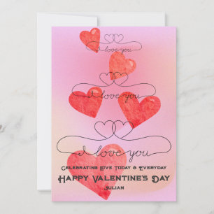 Ik hou van jou Roze Regenboog Aquarel Hart Valenti Feestdagenkaart