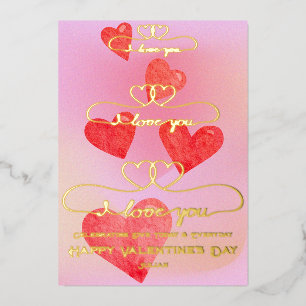 Ik Hou Van Jou Roze Regenboog Aquarel Hart Valenti Folie Feestdagenkaart